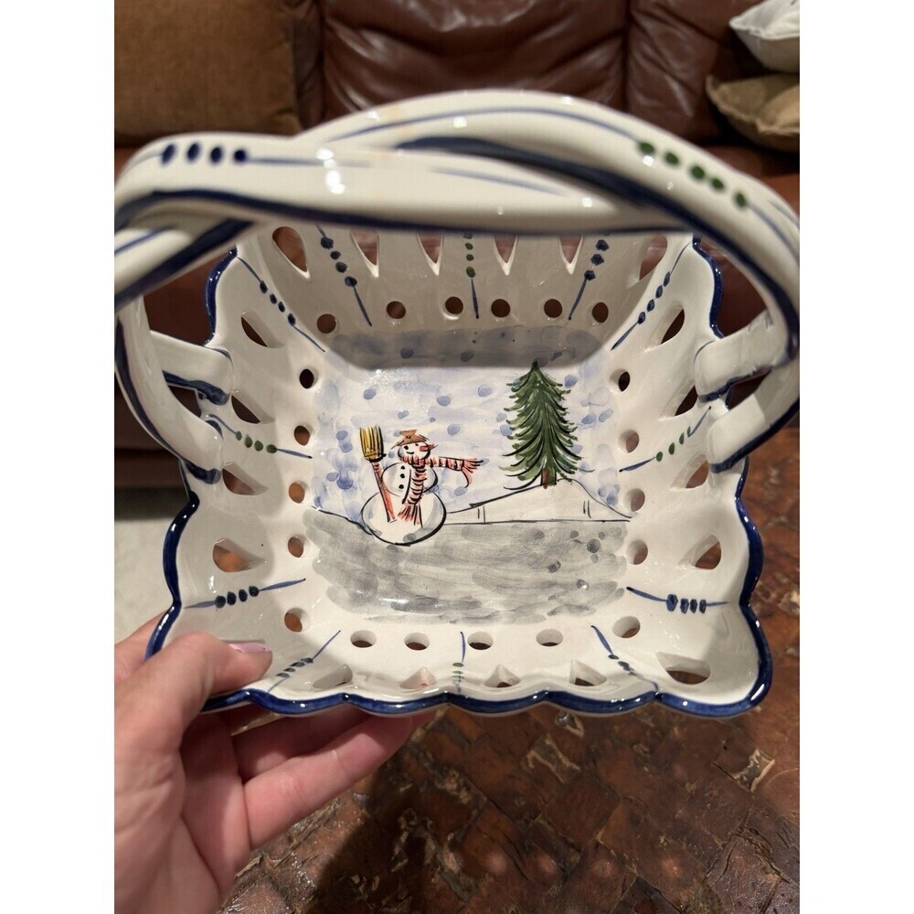 RCCL Portugal Porcelain Hand Painted Square Basket w/ Braided Handle- Christmas